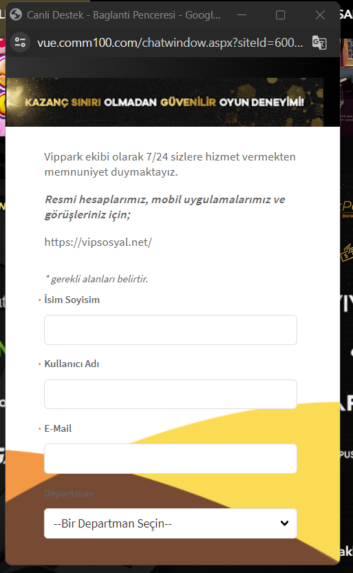 vippark canlı destek hattı